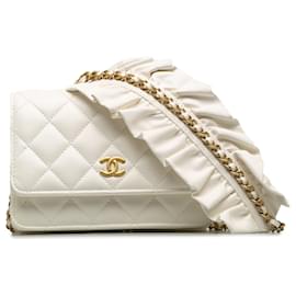 Chanel-Chanel White Romance Lammleder-Geldbörse mit Kette-Weiß