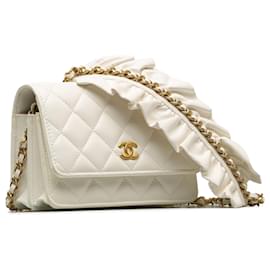 Chanel-Chanel White Romance Lammleder-Geldbörse mit Kette-Weiß