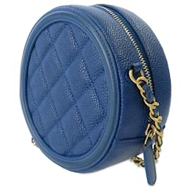 Chanel-Sac à bandoulière rond en filigrane CC bleu caviar Chanel-Bleu