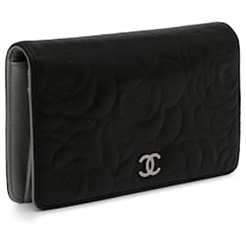 Chanel-Portefeuille à deux volets Chanel CC Camellia noir-Noir