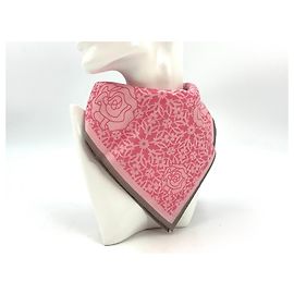 Yves Saint Laurent YSL Bandana Sciarpa Sciarpa da donna Cotone Rosa Fiore rosa grigio Rosa