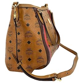 MCM-MCM Shoulder Bag Handle Bag Medium Shopper Bag Crossbody Bag Stripe Logo-Cognac