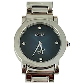 MCM-MCM Armbanduhr Watch Armbanduhr Uhr Swiss Made Steel Silber Dunkelblau LogoPrint-Silber,Dunkelblau