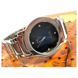 MCM-MCM Montre-bracelet Montre-bracelet Montre Swiss Made Acier Argent Bleu foncé LogoPrint-Argenté,Bleu foncé