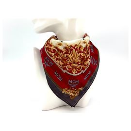 MCM BANDANA PANO ALGODÃO VERMELHO ANTRACITE CINZA OURO CREME Multicor