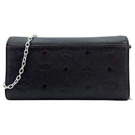 MCM-MCM Tracy Leather Crossbody Wallet Bag Black Beige Clutch Shoulder Bag Logo-Black