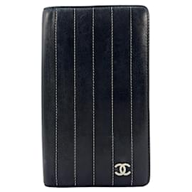 Chanel-Portafoglio in pelle CHANEL Custodia nera Portafoglio in argento CC-Nero