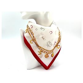 MCM Bandana Sciarpa Sciarpa da donna Cotone Bianco Rosso Oro Lettera LogoStampa Multicolore