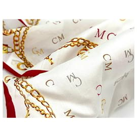MCM-MCM Bandana Écharpe Femme Écharpe Coton Blanc Rouge Or Lettre LogoPrint-Multicolore