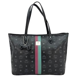 MCM-MCM Top Zip Shopper Bag Handbag Handle Bag Black Medium Logo-Black
