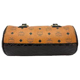 MCM-MCM Papillon handbag bag handle bag cognac brown reptile look logo print-Cognac