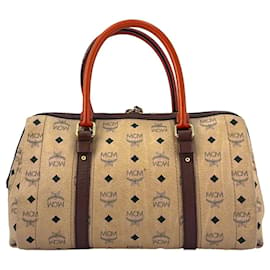 MCM-MCM Visetos Handbag Ivory Brown Bag Handle Bag LogoPrint Medium-Multiple colors