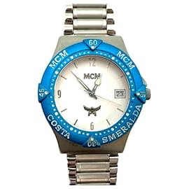 MCM-Relógio de pulso MCM Relógio de pulso Relógio de pulso fabricado na Suíça em aço prateado fabricado na Suíça unissex-Azul,Hardware prateado