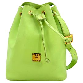 Borsa a tracolla borsa a secchiello verde chiaro in pelle vintage MCM Verde chiaro