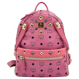 MCM-Mcm Stark Backpack 2 in 1 Backpack Small Pink Logo Print Bag Bag Pochette-Pink
