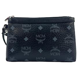 MCM-MCM Visetos Etui Pochette mini Bag Cosmetic Bag Small Black Silver Bag-Black,Silver hardware
