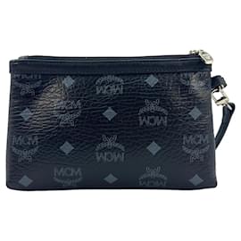 MCM-MCM Visetos Etui Pochette mini Bag Cosmetic Bag Small Black Silver Bag-Black,Silver hardware