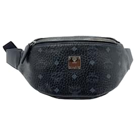 MCM-MCM Visetos Leather Bum Bag Black Belt Bag LogoPrint Bag Belt Bag-Black