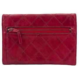 Chanel-CHANEL Leather Wallet Quilted Small Wallet Red-Red