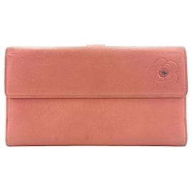 Chanel-CHANEL leather wallet case pink old pink dark pink cream wallet-Other