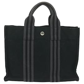 Hermès-HERMES Fourre Tout PM Hand Bag Canvas Black Gray Auth bs11544-Black,Grey