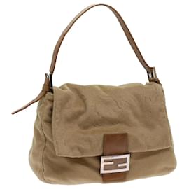 Fendi-FENDI Mamma Baguette Shoulder Bag Wool Beige Auth 64454-Beige