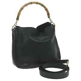 Gucci-GUCCI Bamboo Shoulder Bag Leather 2way Black 001 2123 1638 Auth bs11467-Black