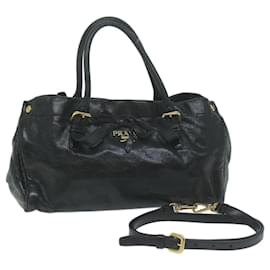 Prada-PRADA Hand Bag Leather 2Way Black Auth ac2538-Black