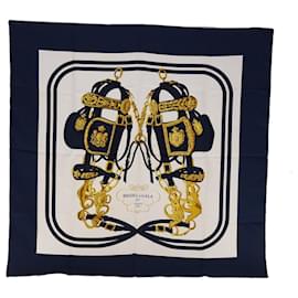 Hermès-HERMES CARRE 90 BRIDES de GALA Scarf Silk Blue Auth tb1013-Blue