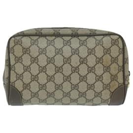 Gucci-GUCCI GG Supreme Clutch Bag PVC Leather Beige Auth th4482-Beige