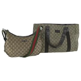 Gucci-GUCCI GG Canvas Web Sherry Line Shoulder Bag Coated Canvas 3Set Auth am5453-Red,Beige,Green