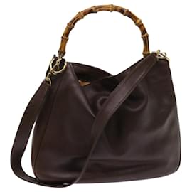 Gucci-GUCCI Bamboo Shoulder Bag Leather 2way Brown 001 1705 1577 auth 64481-Brown