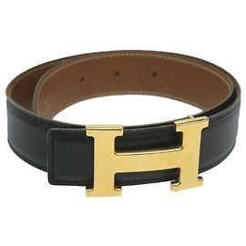 Hermès HERMES Constance Gürtel Leder 22,8""""""""-24,8"""""""" Schwarz Braun Auth 61470 Braun Schwarz