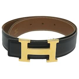 Hermès-Ceinture HERMES Constance Cuir 22.8""-24.8"" Noir Marron Auth. 61470-Marron,Noir