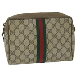 Gucci-GUCCI GG Supreme Web Sherry Line Clutch Bag Beige Rot 89 01 012 Auth th4488-Rot,Beige