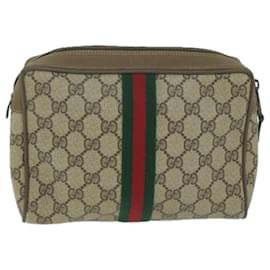 Gucci-GUCCI GG Supreme Web Sherry Line Clutch Bag Beige Red 89 01 012 Auth th4488-Red,Beige