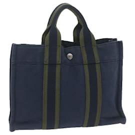 Hermès-HERMES Fourre Tout PM Hand Bag Canvas Navy Khaki Auth 64128-Khaki,Navy blue