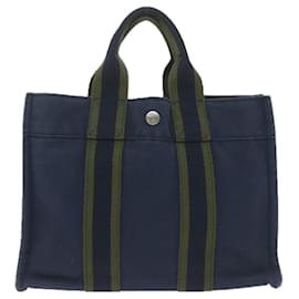Hermès-HERMES Fourre Tout PM Hand Bag Canvas Navy Khaki Auth 64128-Khaki,Navy blue