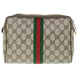 Gucci-GUCCI GG Supreme Web Sherry Line Clutch Bag Beige Rot 63 01 012 Auth th4491-Rot,Beige