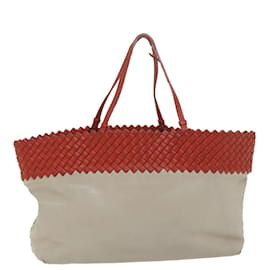 Autre Marque-BOTTEGAVENETA INTRECCIATO Tote Bag Leather Red Beige Auth 64650-Red,Beige