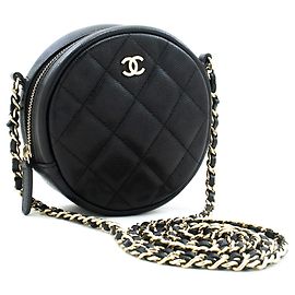 CHANEL Round Zip Caviar Small Chain Shoulder Bag Black Quilted Black