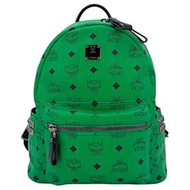 MCM-MCM Stark Backpack Backpack Small Green Logo Print Bag Bag-Green