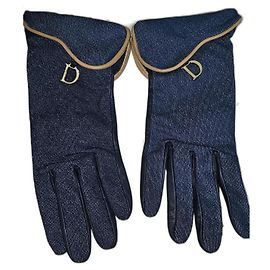 Guanti Christian Dior Blu Navy Seta e Pelle d'Agnello Blu navy