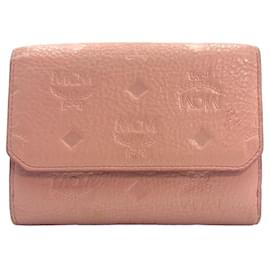 MCM-MCM Leather Wallet Pink Old Pink Wallet Wallet Card Holder Case Medium-Other