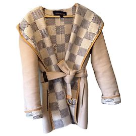 Louis Vuitton Damier Azur Wool Coat Beige Beige Eggshell