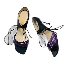 Chanel Mary Jane Strappy Heels Black Purple