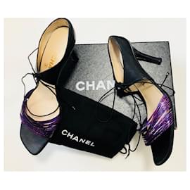 Chanel-Tacones con tiras Mary Jane-Negro,Púrpura