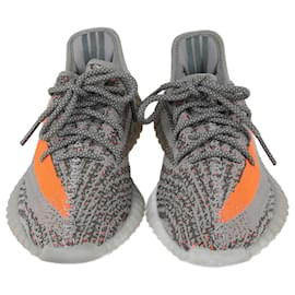 Yeezy-Yeezy X Adidas Grey/Orange Boost 350 V2 Beluga Reflective Sneakers-Grey