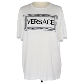 Versace-T-shirt blanc à logo brodé-Rouge