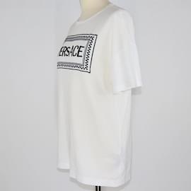 Versace-Weißes T-Shirt mit aufgesticktem Logo-Rot